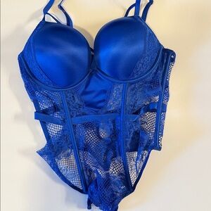 Victoria's Secret Blue Lace Bodysuit Medium Lingerie